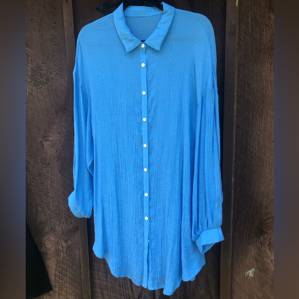 Summer Blue Button-Up Blouse/Cover-Up
